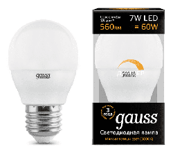 Светодиодная лампа Gauss LED шар 7Вт. Е27 диммируемая (теплый свет) 105102107-D