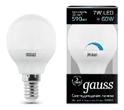 Светодиодная лампа Gauss LED шар 7Вт. Е14 диммируемая (естественный белый свет) 105101207-D