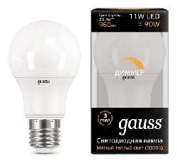 Светодиодная лампа Gauss LED 11Вт. Е27 диммируемая (теплый свет) 102502111-D