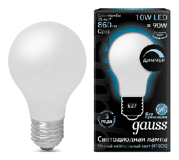 Светодиодная лампа Gauss LED Filament 10Вт. Е27 диммируемая (естественный белый свет) 102202210-D
