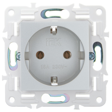 Розетка IEK SKANDY с заземлением без шторок 16А SK-R05S (серебряный) SK-R11-16-K23