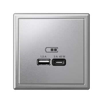 Розетка USB ArtGallery тип А/тип С высокоскор. заряд 45W QC PD (алюминий) GAL000329