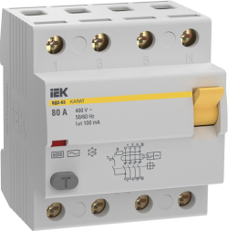 УЗО IEK ВД3-63 4P 80А 100мА 6кА тип AC MDV20-4-080-100