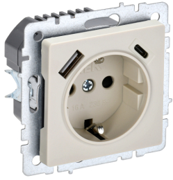 Зарядка USB (А+C) 18Вт с розеткой 16А BRITE бежевый РЮш11-1-БрКр BR-R14-16-U22-018-K10