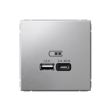 Розетка USB ArtGallery тип А/тип С высокоскор. заряд 45W QC PD (алюминий) GAL000329
