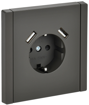 Зарядка USB (А+A) с розеткой FORTE&PIANO 3,1А FP345 (серый) FP-R14-16-U21-D31-K03