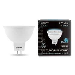 Светодиодная лампа Gauss LED 5Вт. GU 5.3 12V MR16 (естественный белый свет) 201505205