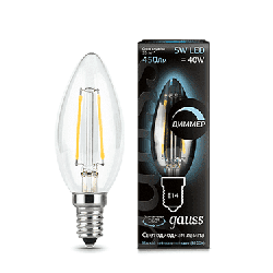 Светодиодная лампа Gauss LED Filament свеча 5Вт. Е14 диммируемая (естественный белый свет) 103801205-D
