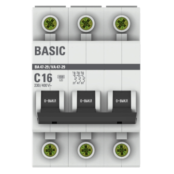 Автоматический выключатель EKF Basic ВА 47-29 3Р 16А 4,5кА (х-ка С) mcb4729-3-16C