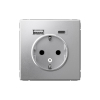 Зарядка USB (А+С) с розеткой ArtGallery (алюминий) GAL000332