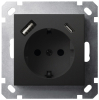 Розетка с заземлением со шторками Jasmart G 16A USB A+C 25W (черный матовый) G5501USB-25PB