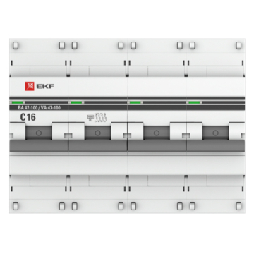 Автоматический выключатель EKF PROXIMA ВА 47-100 4Р 16А 10кА (х-ка C) mcb47100-4-16C-pro