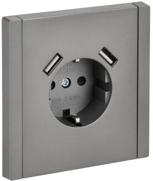 Зарядка USB (А+A) с розеткой FORTE&PIANO 3,1А FP545 (сталь) FP-R14-16-U21-D31-K46