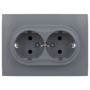 Розетка 2-ая с/з со шторками IEK SKANDY 16А в сборе SK-R07Gr (серый) SK-R24-16-K03-F