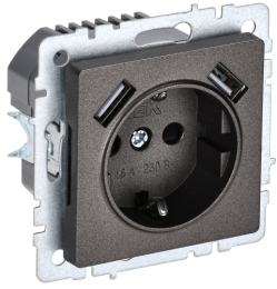 Зарядка USB (А+А) 2,1А с розеткой 16А BRITE темная бронза РЮш10-1-БрТБ BR-R14-16-U21-D21-K45