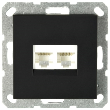 Розетка информационная RJ 45 двойная кат 5e JaSmart G (черный матовый) G6106PB