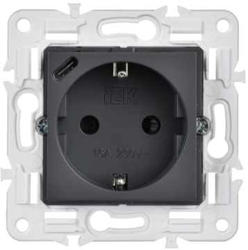 Розетка IEK SKANDY с/з со шторками 16А с USB C 18Вт SK-R17T (титан) SK-R14-16-U14-018-K48