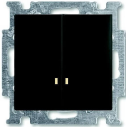 Выключатель двухклавишный с подсветкой ABB Basic 55 (шато-чёрный) 2CKA001012A2178