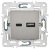 Розетка USB A+C 18Вт IEK SKANDY SK-R13N (никель) SK-U22-018-K50