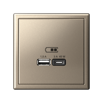 Розетка USB ArtGallery тип А/тип С высокоскор. заряд 45W QC PD (шампань) GAL000529
