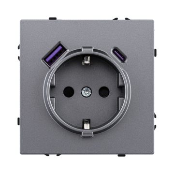 Розетка штепсельная SCHUKO 16A/250 В с USB A+C 20W, серый Kollinger Eclipse EC-016GY EC-016GY