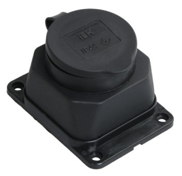 Розетка одноместная IEK OMEGA с защитной крышкой РБ13-1-0м IP44 (черная) PKR11-016-2-K02