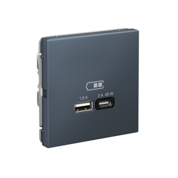 Розетка USB ArtGallery тип А/тип С высокоскор. заряд 45W QC PD (грифель) GAL000729