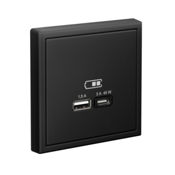 Розетка USB ArtGallery тип А/тип С высокоскор. заряд 45W QC PD (карбон) GAL001029