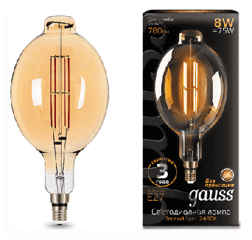 Gauss светодиодная лампа LED Vintage Filament BT180 8W E27 Golden 151802008