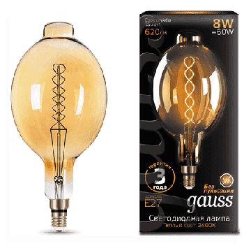 Gauss светодиодная лампа LED Vintage Filament Flexible BT180 8W E27 Golden 152802008