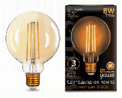 Светодиодная лампа Gauss LED Filament шар 8Вт. Е27 G95 Golden 105802008