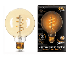 Светодиодная лампа Gauss LED Filament Flexible шар 6Вт. Е27 G95 Golden 105802007