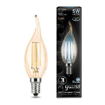 Светодиодная лампа Gauss LED Filament свеча на ветру 5Вт. Е14 Golden (естественный белый свет) 104801805