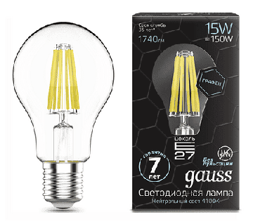 Светодиодная лампа Gauss LED Filament Graphene груша 15Вт. Е27 (естест. белый свет) 102802215