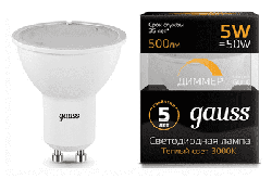 Лампа Gauss LED 5Вт. GU10 220V MR16 диммируемая (теплый свет) 101506105-D