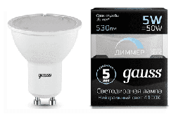Лампа Gauss LED 5Вт. GU10 220V MR16 диммируемая (белый свет) 101506205-D