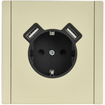 Зарядка USB (А+A) с розеткой IEK FORTE&PIANO 3,1А FP845M (металл слоновая кость) FP-R14-16-U21-D31-M-K41