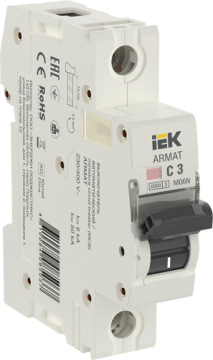 Автоматический выключатель IEK ARMAT M06N 1Р 3А 6кА (х-ка С) AR-M06N-1-C003