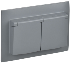 Розетка 2-ая с/з с крышкой 16А в сборе IP44 IEK SKANDY SK-R12Gr (серый) SK-R26-16-44-K03-F