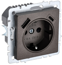 Зарядка USB (А+C) 18Вт с розеткой 16А BRITE темная бронза РЮш11-1-БрТБ BR-R14-16-U22-018-K45