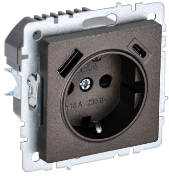Зарядка USB (А+C) 18Вт с розеткой 16А BRITE темная бронза РЮш11-1-БрТБ BR-R14-16-U22-018-K45