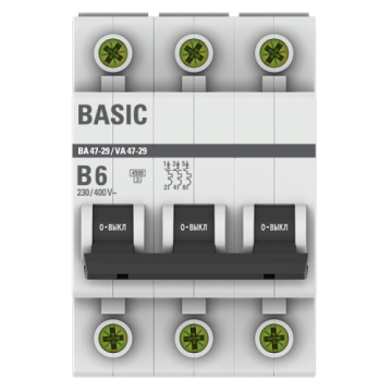 Автоматический выключатель EKF Basic ВА 47-29 3Р 6А 4,5кА (х-ка B) mcb4729-3-06-B