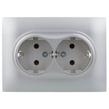Розетка 2-ая с/з со шторками IEK SKANDY 16А в сборе SK-R07S (серебряный) SK-R24-16-K23-F