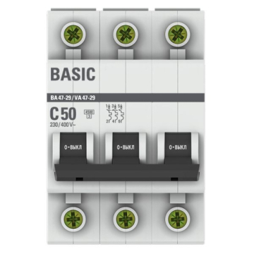 Автоматический выключатель EKF Basic ВА 47-29 3Р 50А 4,5кА (х-ка С) mcb4729-3-50C