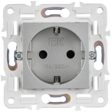 Розетка IEK SKANDY с заземлением со шторками 16А SK-R04S (серебряный) SK-R14-16-K23
