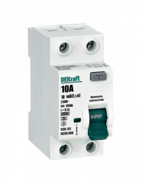 ВДТ DEKraft серии УЗО-03 2P 10A 10mA тип A 6kA 14255DEK