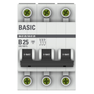 Автоматический выключатель EKF Basic ВА 47-29 3Р 25А 4,5кА (х-ка B) mcb4729-3-25-B
