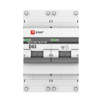 Автоматический выключатель EKF PROXIMA ВА 47-100 2Р 63А 10кА (х-ка D) mcb47100-2-63D-pro