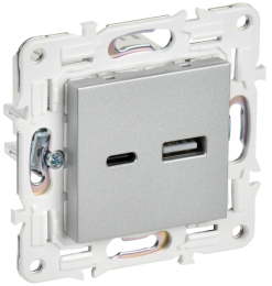 Розетка USB A+C 3,1А IEK SKANDY SK-R14S (серебряный) SK-U22-D31-K23