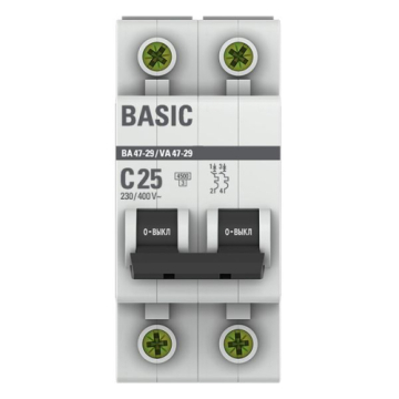 Автоматический выключатель EKF Basic ВА 47-29 2Р 25А 4,5кА (х-ка С) mcb4729-2-25C